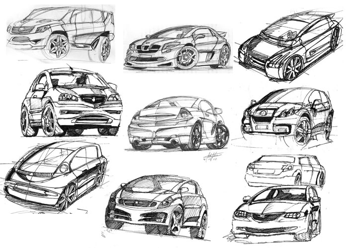 Automotive sketch Freehand sketch of Automotive concept cars