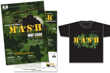 3-fold flyer for theater company, and T-shirt