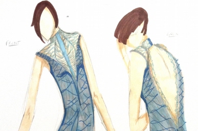 Silk gown with knit lace overlay