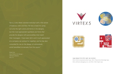 Xilinx Virtex-5, Alliance Program, Chip debug software icon, and 1532 Engine logo designs.