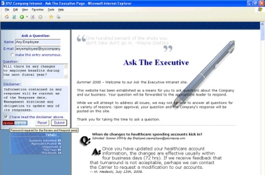 Ask The Executives Form Intranet Site