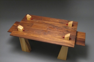 Table 4ft x 3 ft x 1.5ft.  This table was made by using hand tools. Walnut/Poplar/African Red Blood.