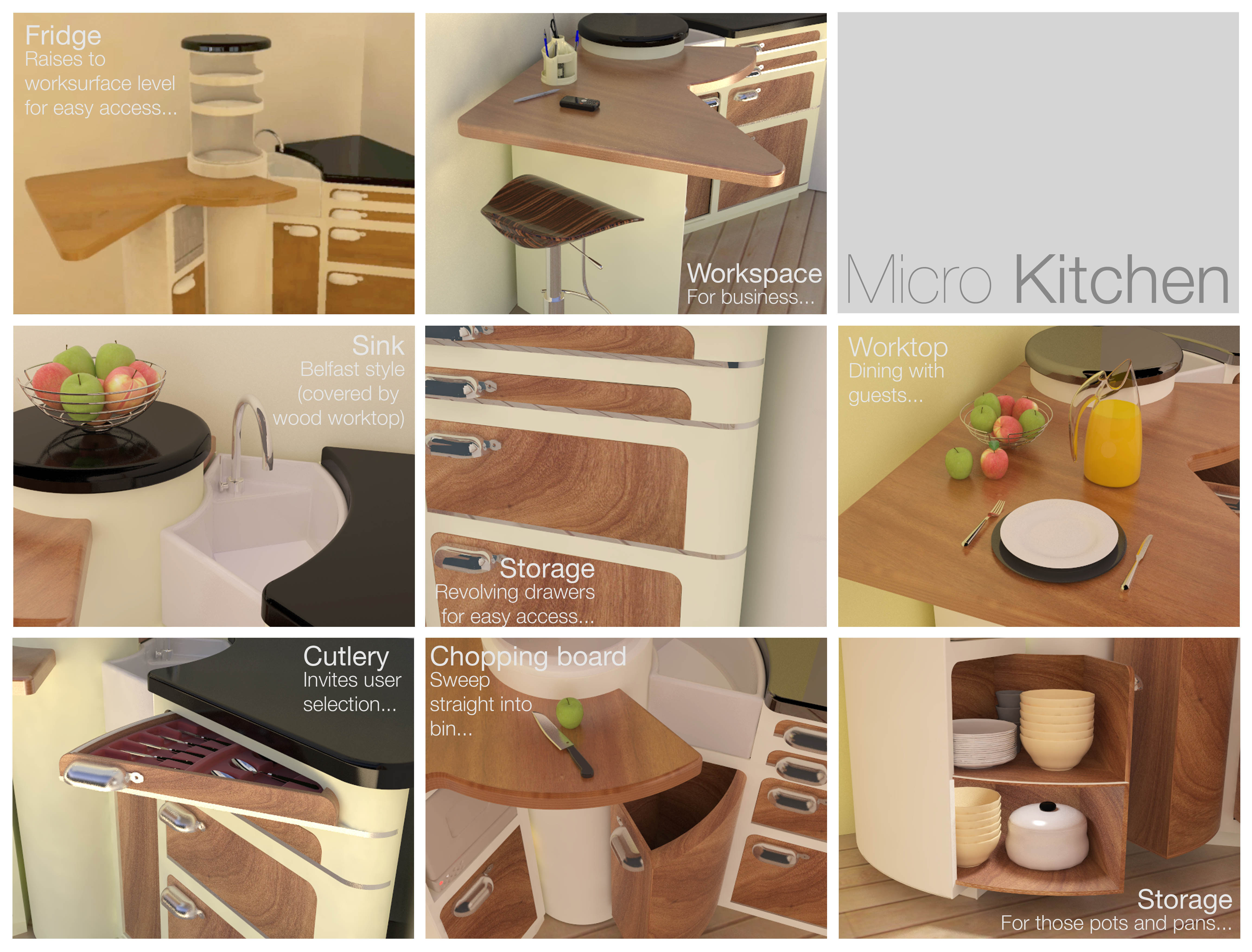 final micro kitchen features the micro kitchen was designed for a brief issued by mark wilkinson the design was required to optimise full use of a