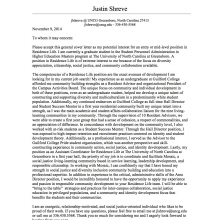 College resident advisor cover letter