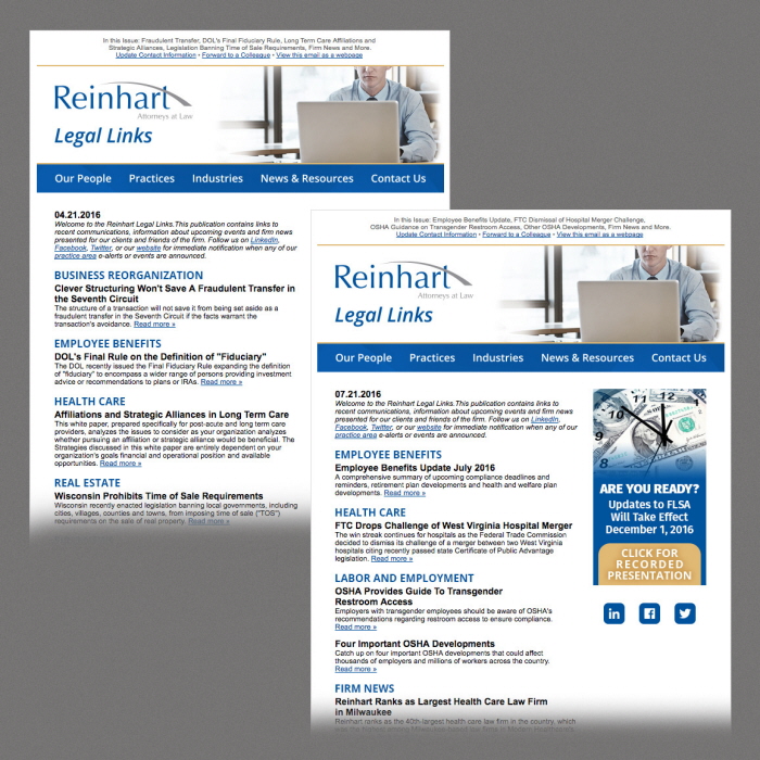 reinhart email newsletter design by mike steinke at coroflot com