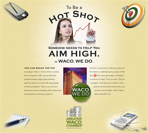 Waco Advertisement. Sign Example Print Ads by Richard Honeycutt at Coroflot.com