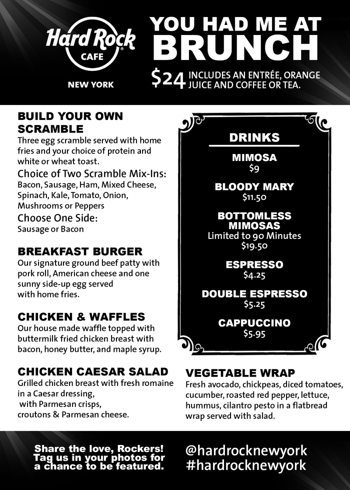 Client Hard Rock Cafe Times Square Brunch Menus by Rocco