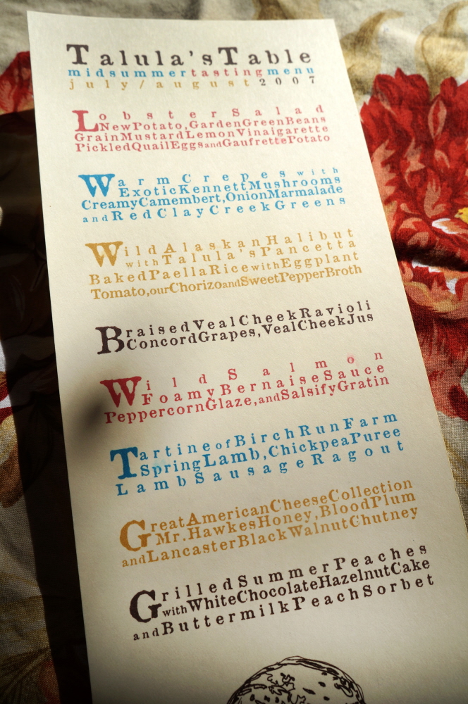 Talula Table Talula's Table Menu Set by Rosali Middleman at Coroflot.com