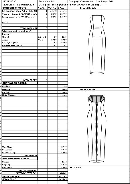 Specification & Cost Sheet by Darrian Stillwagon at Coroflot.com