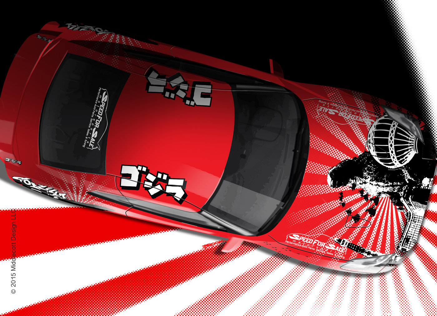 Godzilla vs Las Vegas vinyl car wrap design by Brook Banham at