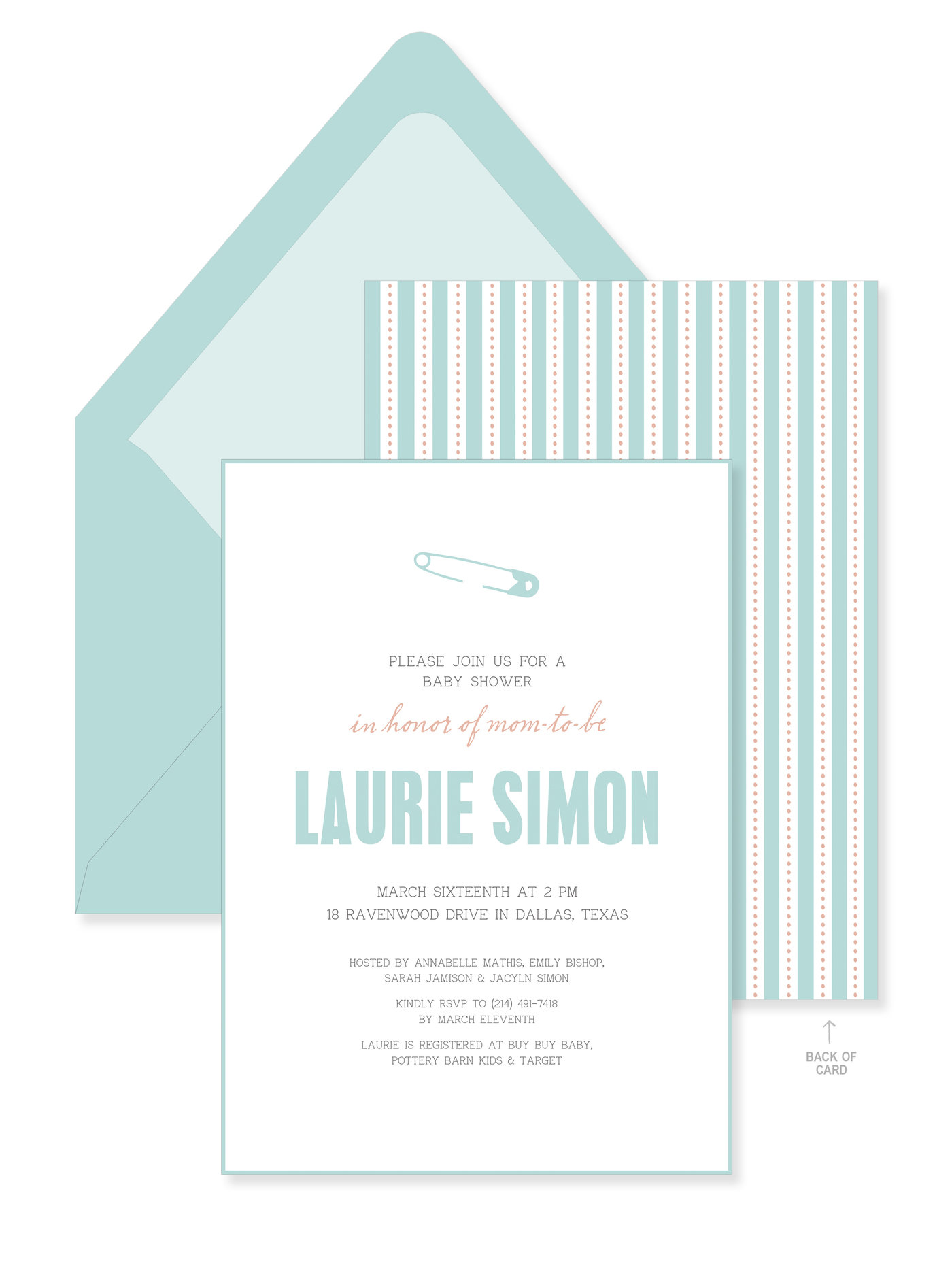 Safety Pin Baby Shower Invitation by Lila Cannon at
