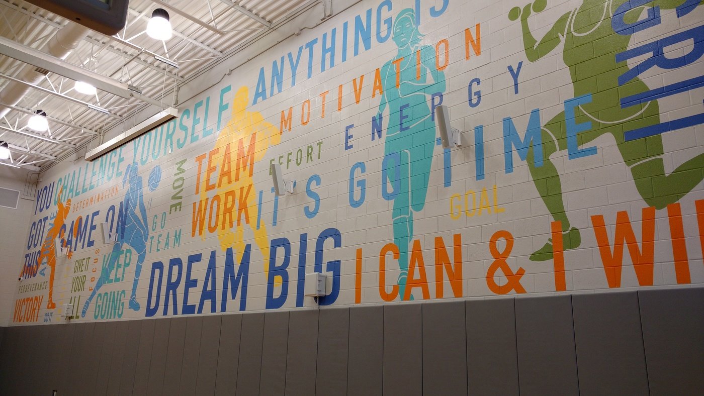 2017 Bancroft School Gym Mural Mount Laurel, NJ by Erica Harney at