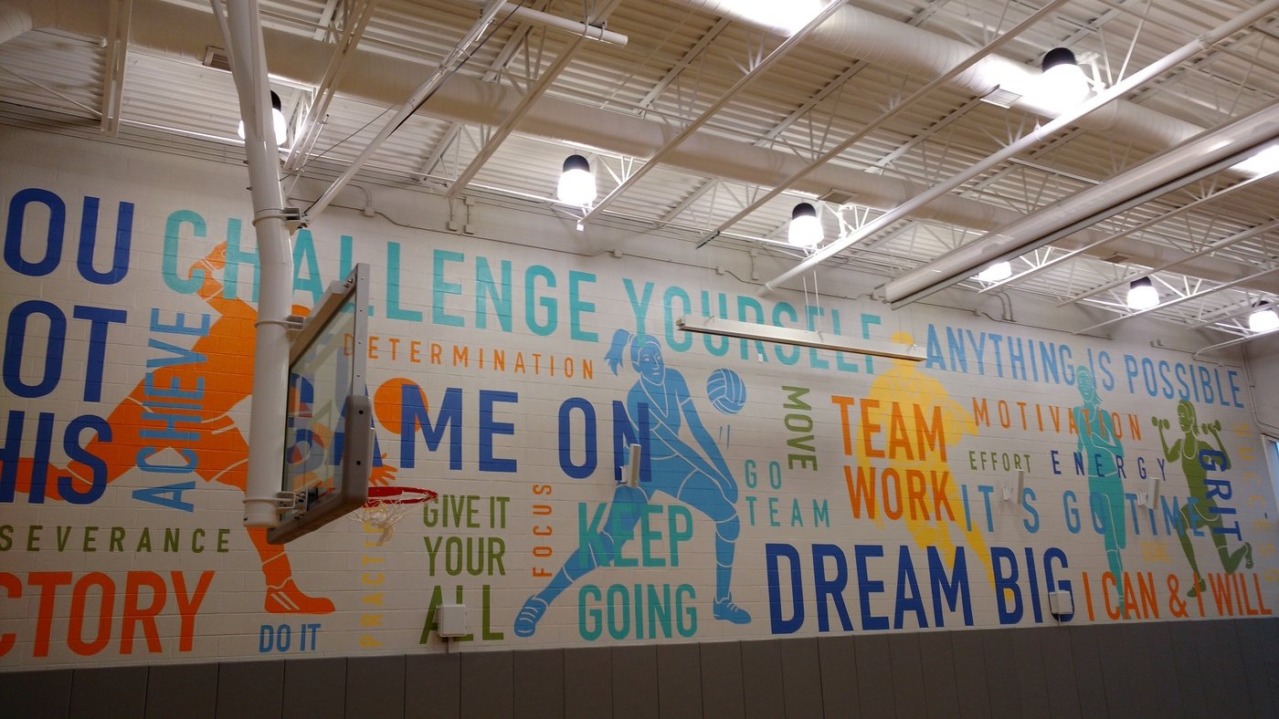2017 Bancroft School Gym Mural Mount Laurel, NJ by Erica Harney at