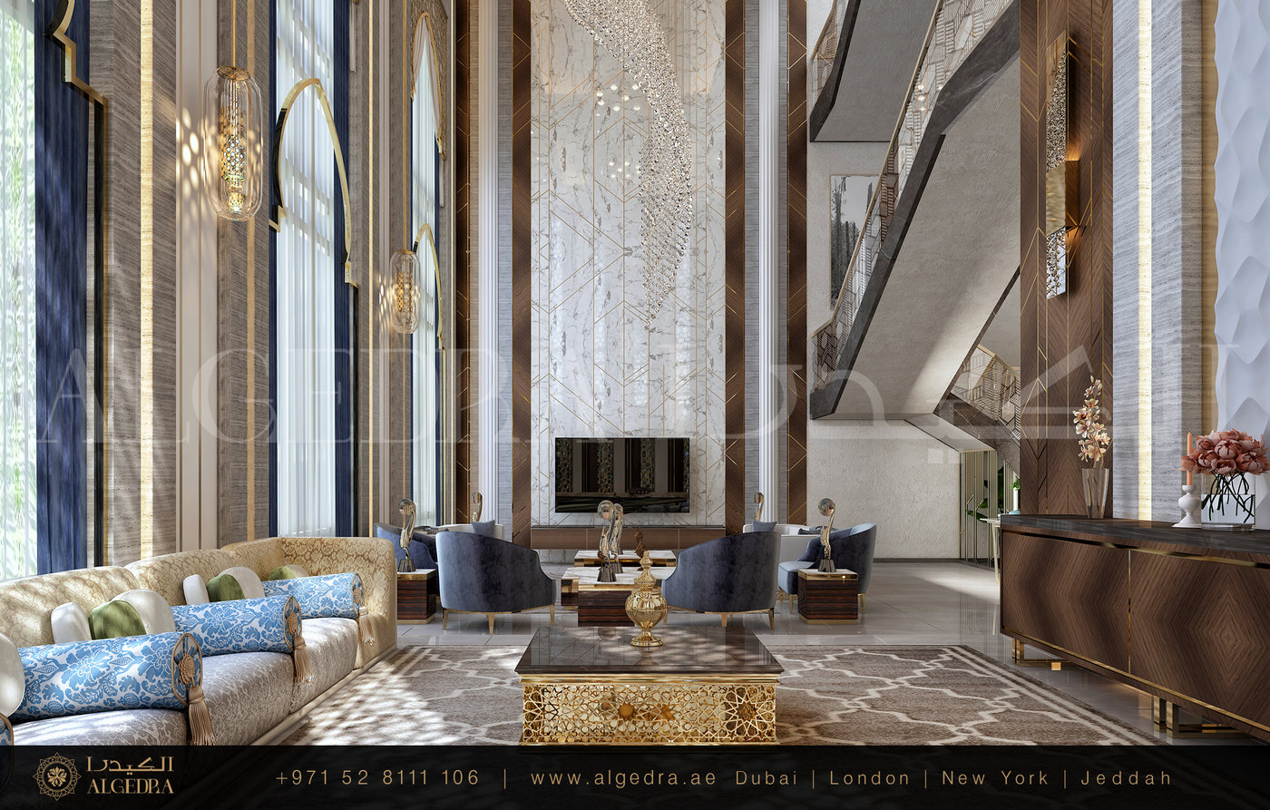 Luxurious Living Room Design with Islamic Touch by ALGEDRA Interior