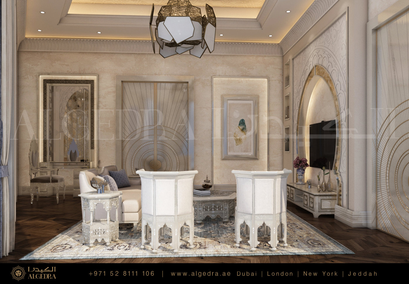 Arabesque Style Sitting Area with Classic Touch by ALGEDRA Interior