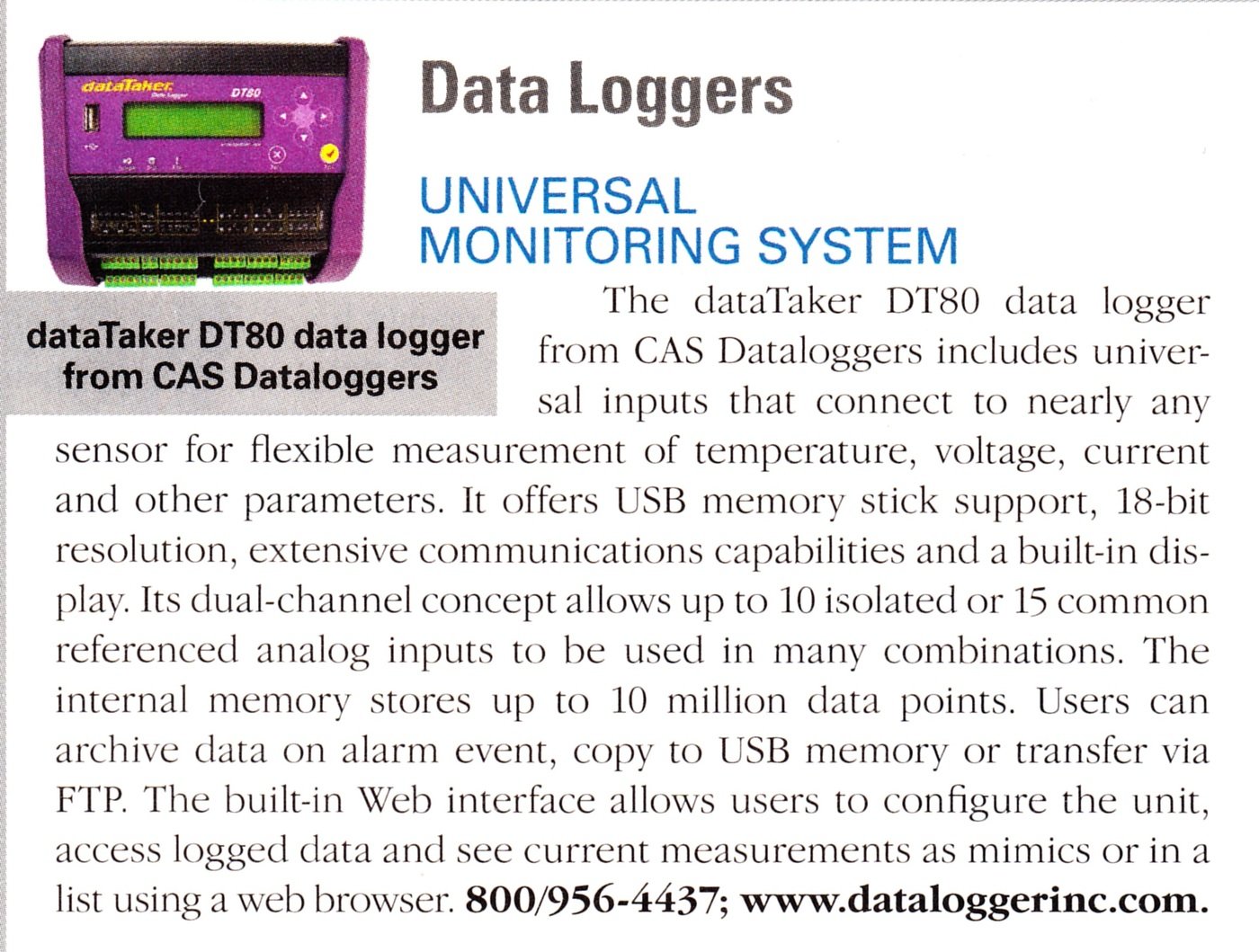 An upload by CAS Data Loggers on Coroflot: to the project Product News