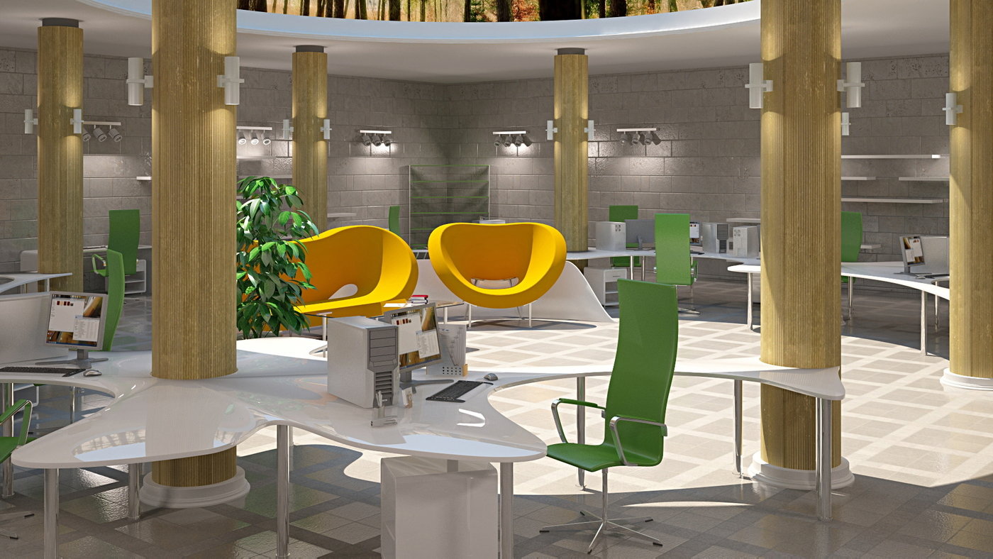 3D visualization office interior by Nikita Karpov at Coroflot.com