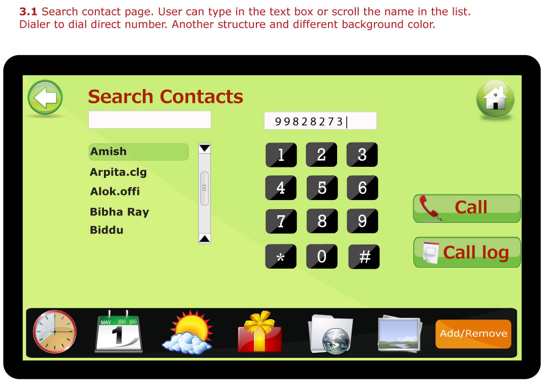User interface for touch screen application for a tablet by Debasmita K