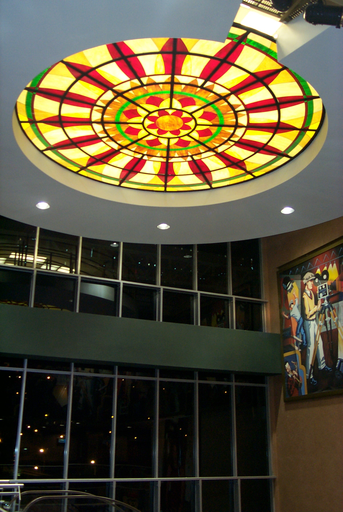15 ft diameter stained glass flat panel at Cinemark Theatre Colombia by