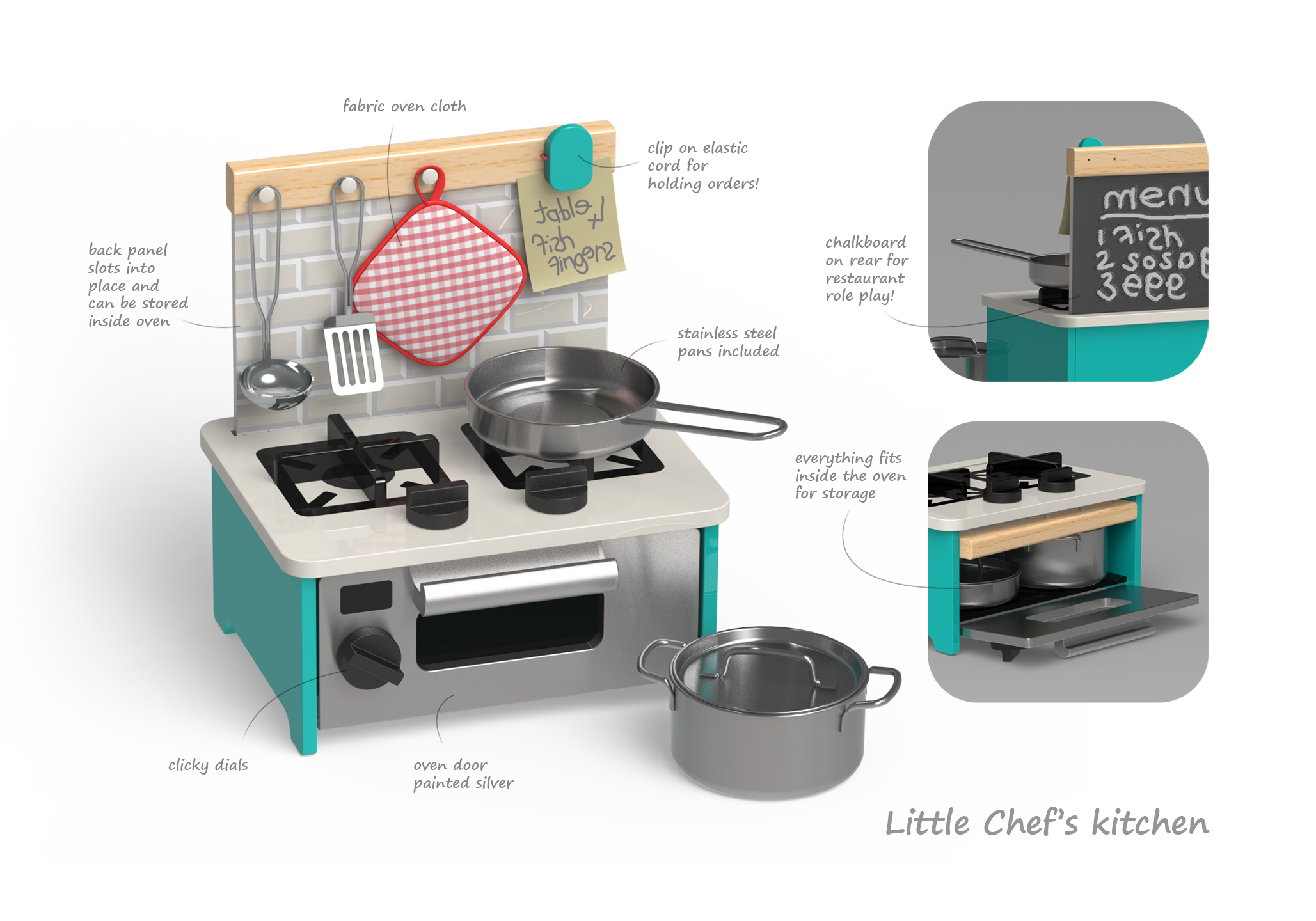 Wooden mini play kitchen for John Lewis and Partners by Justin Worsley