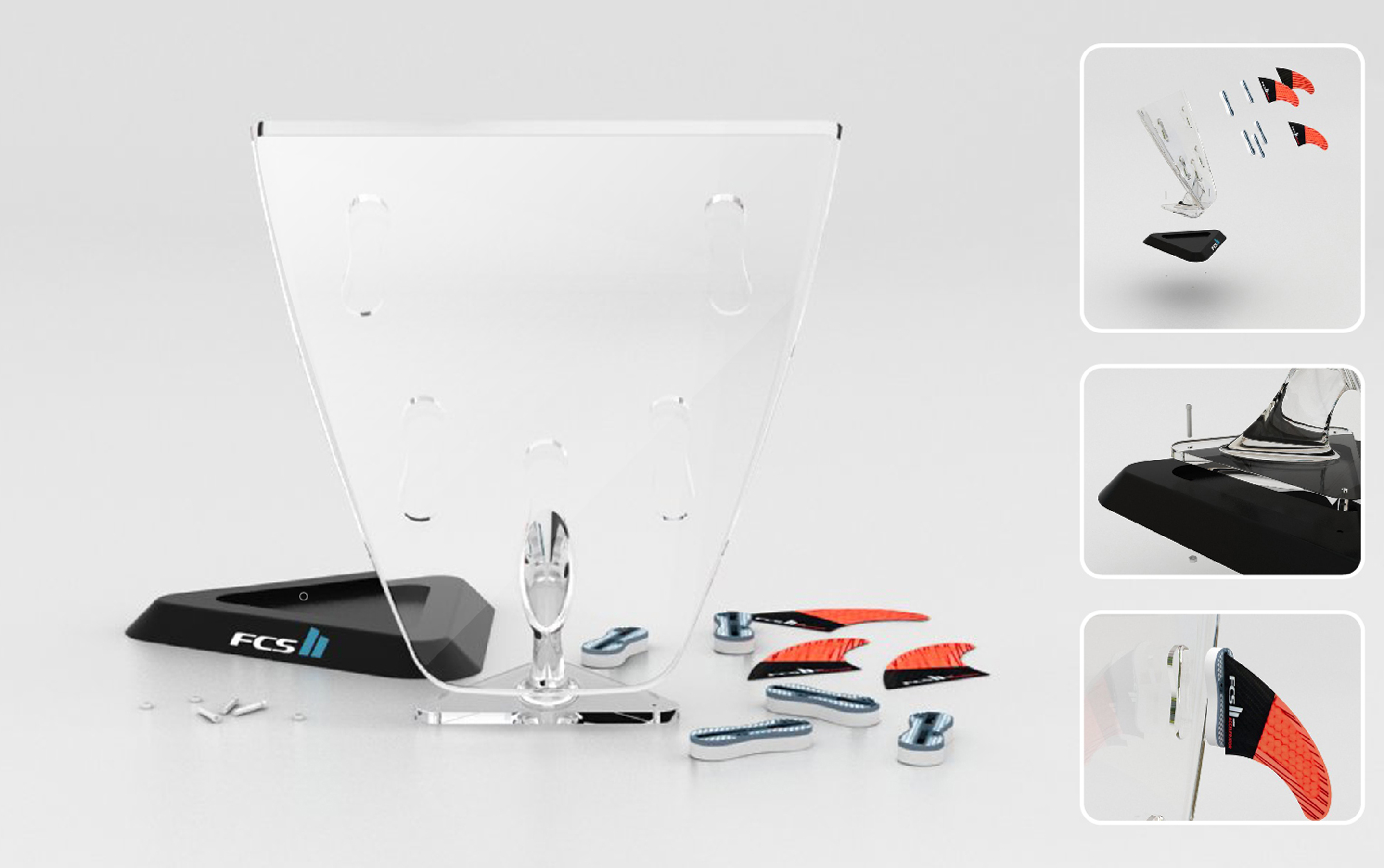 Surfboard Fin Display for FCS by Juan Manuel Bustos at