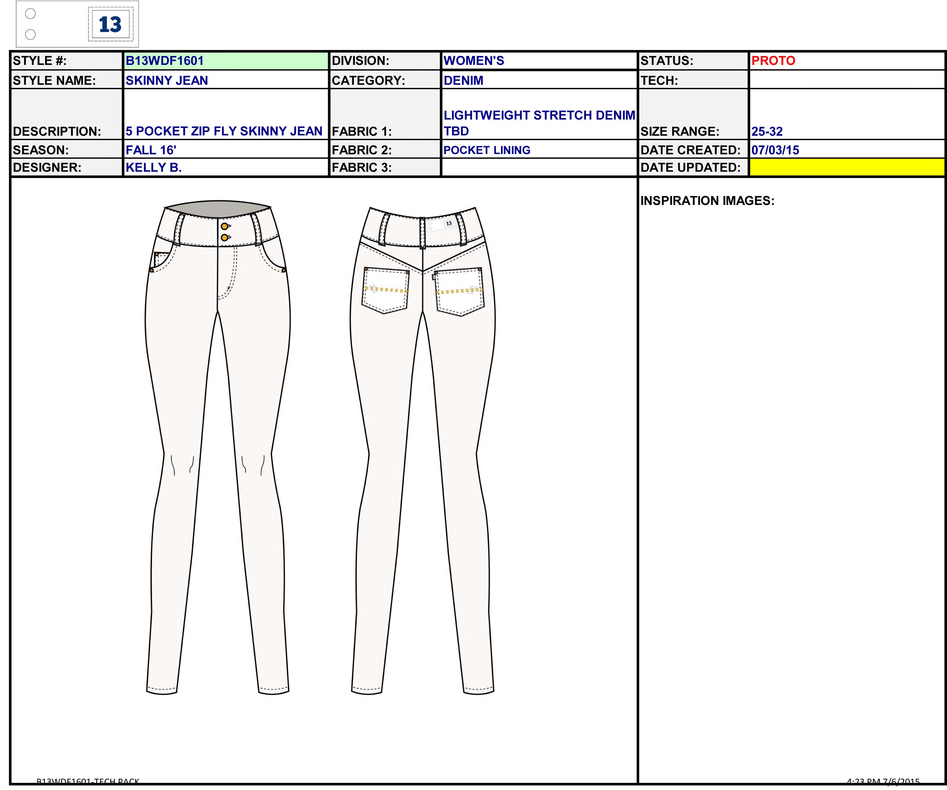 Denim Designs & Tech Pack Examples by Kelly Brinn at