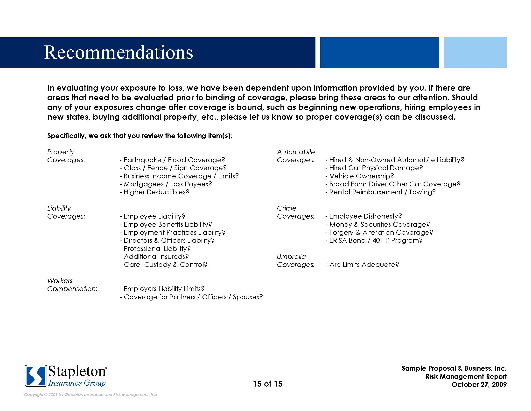 Commercial Insurance Proposal Sample Version By Scott Bolyard At 