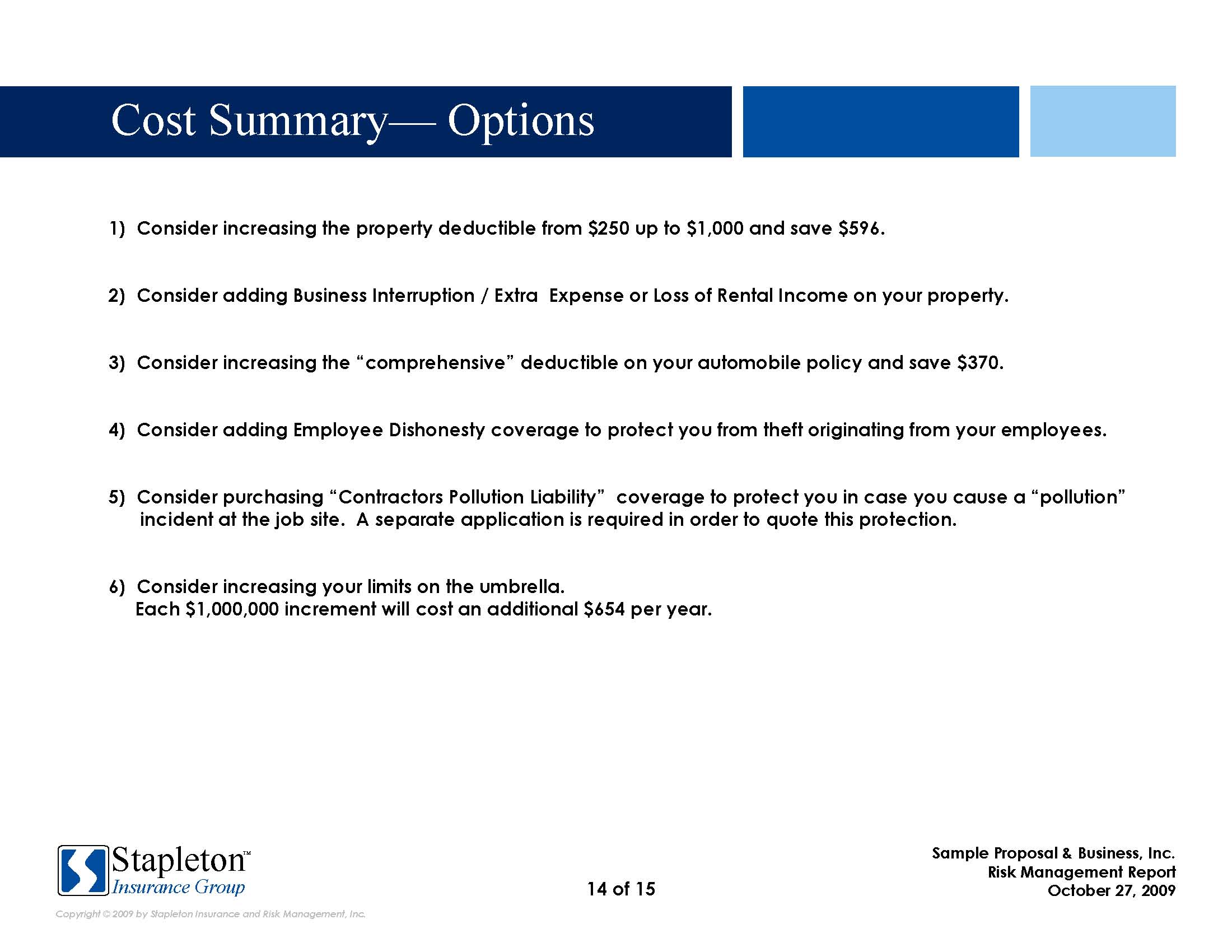Commercial Insurance Proposal Sample Version By Scott Bolyard At 