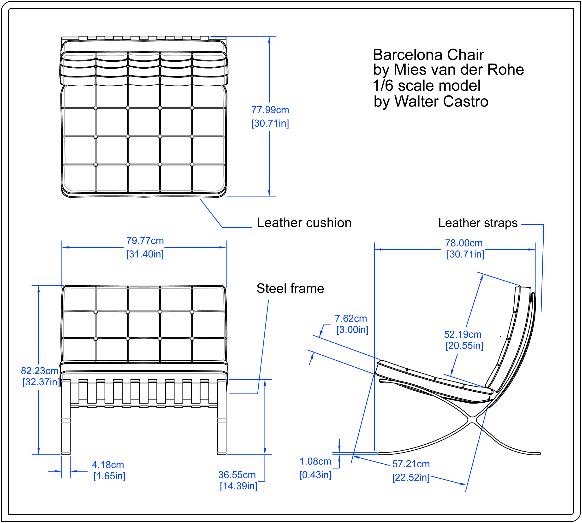 Barcelona chair scaled model. by Walter Castro at