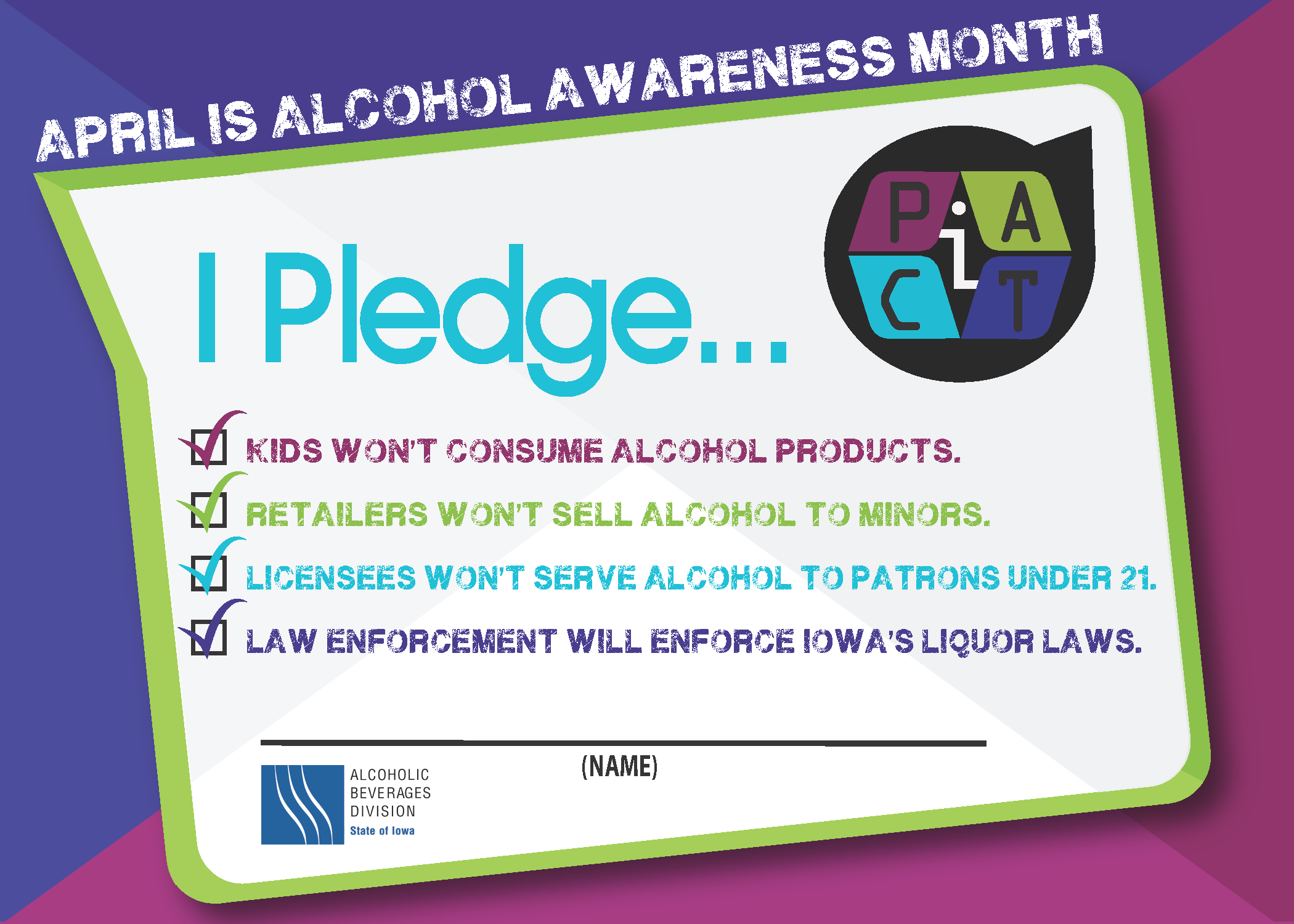 Alcohol Awareness Month Pledge Card by Rachel Krier at