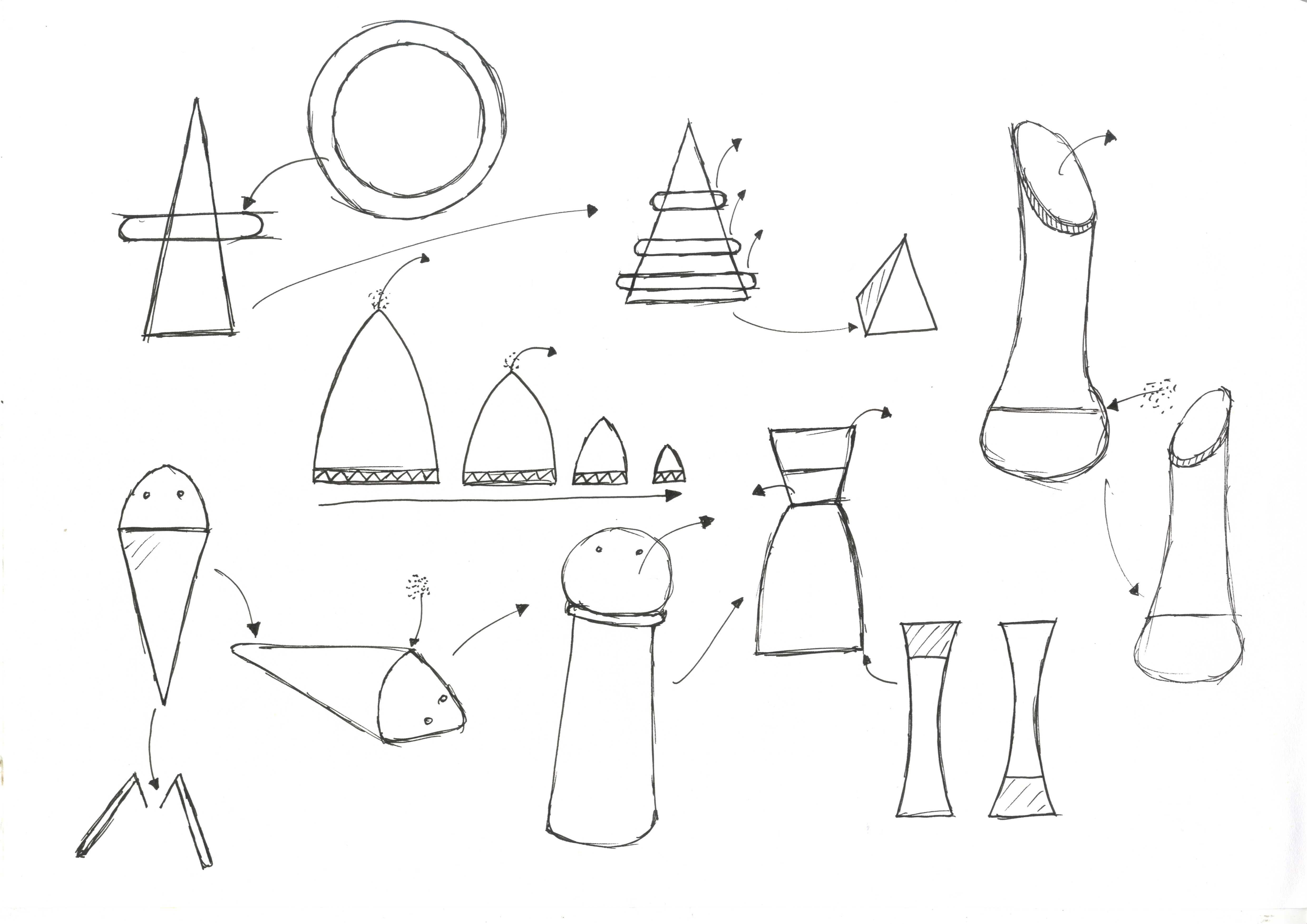 Salt and pepper shakers sketches by Nicholas Bull at