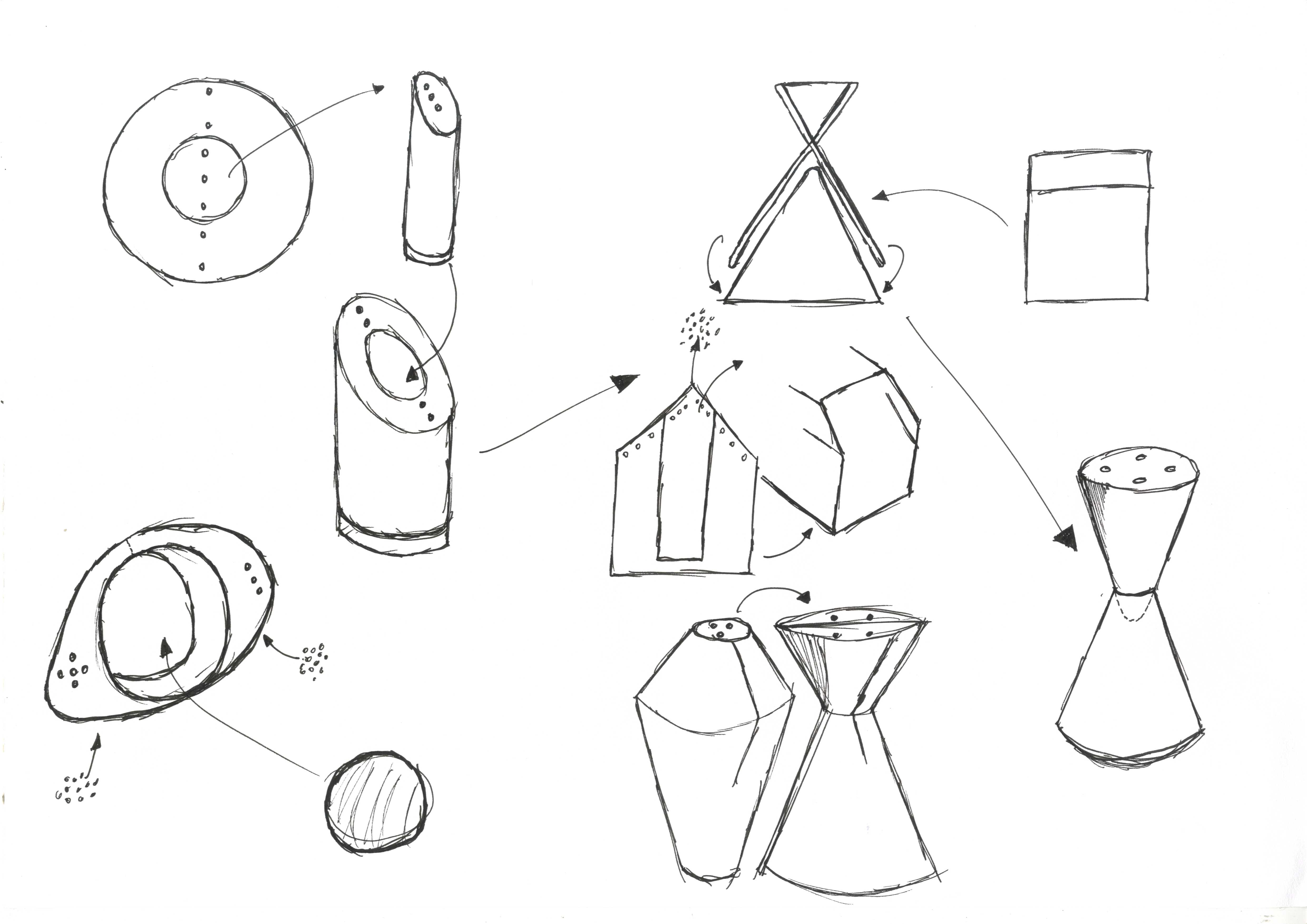 Salt and pepper shakers sketches by Nicholas Bull at