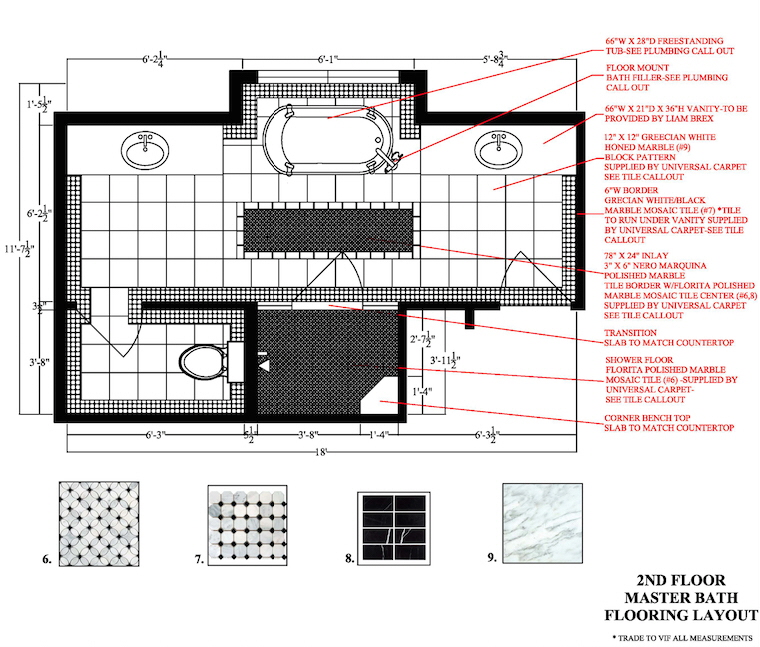 AutoCAD Master Bath Floor Plan Elevations Callouts Selections