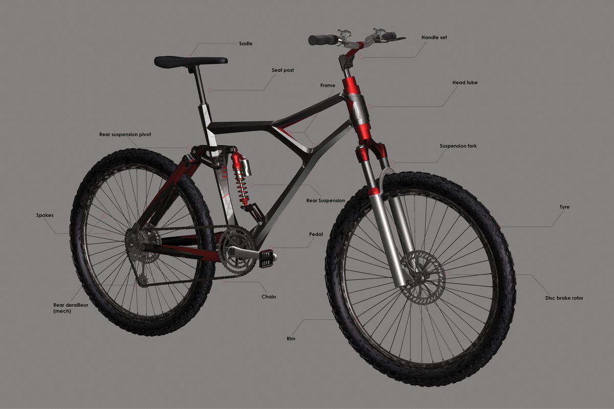 Mountain Bike design, 3D modelling & presentation by Rameez Nawaz at