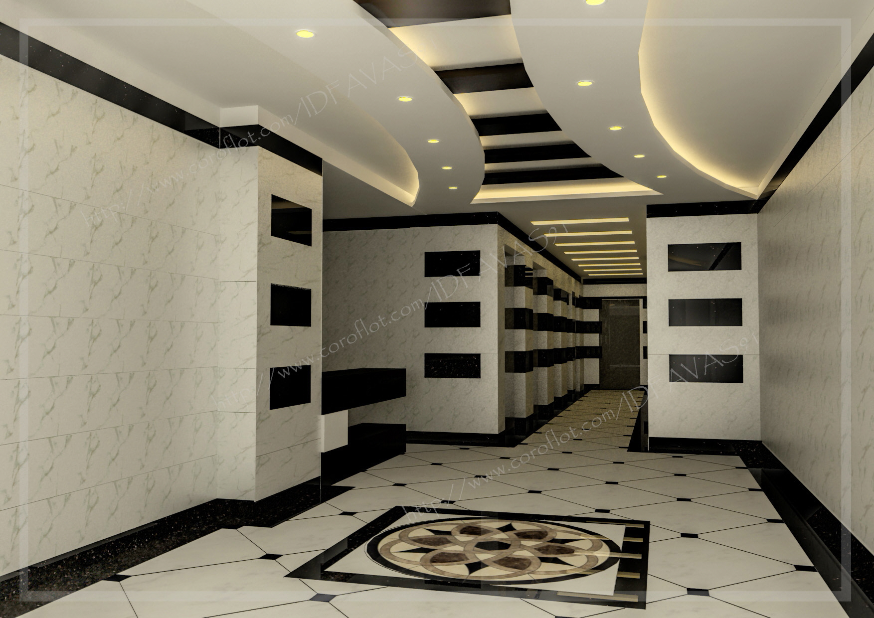 ENTRANCE LOBBY AND CORRIDOR DESIGN FOR G+3 APARTMENT, DUBAI by Favas KT