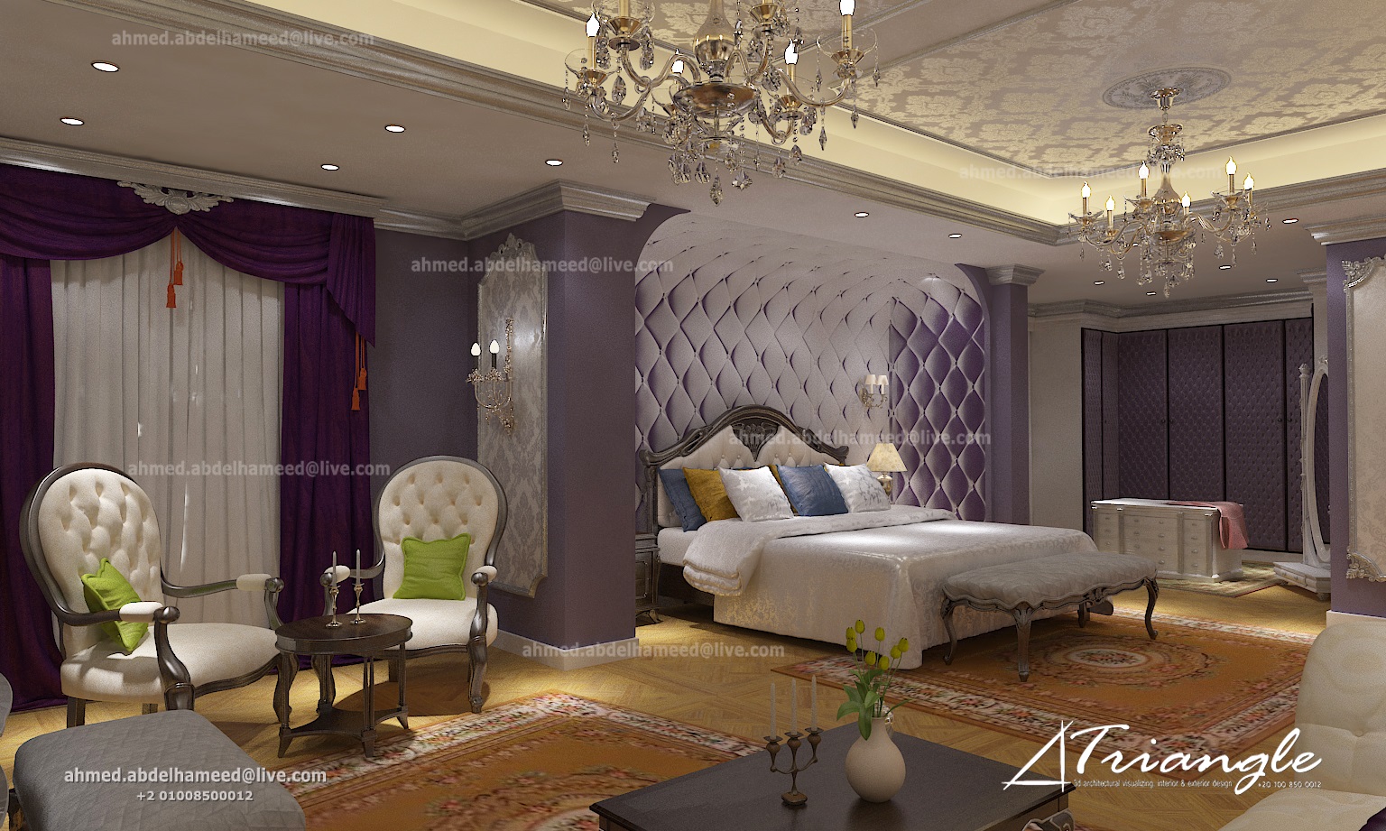 Luxury purple bedroom by Ahmed Abdelhamid at Coroflot.com