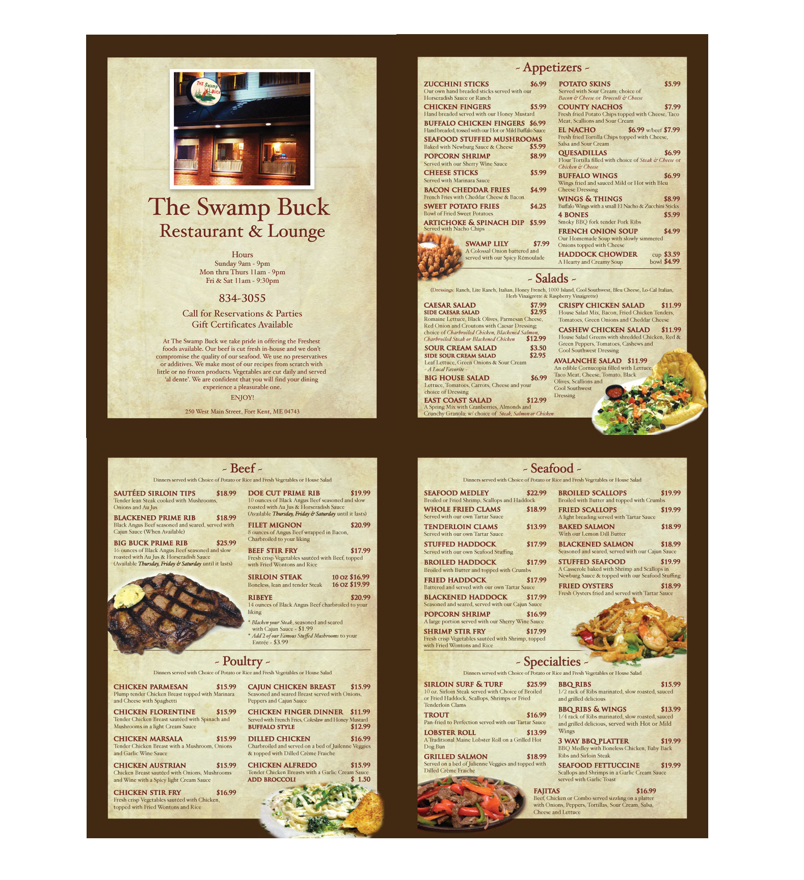The Swamp Buck Restaurant Menu by Kellie Tardif at