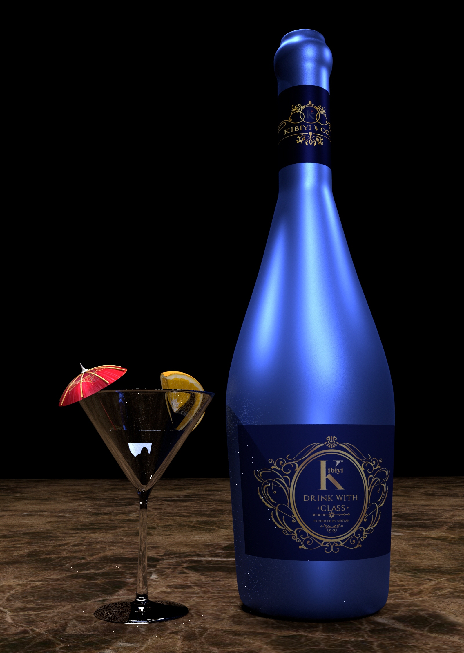 Blue wine Bottle design by Joseph Kibiyi at